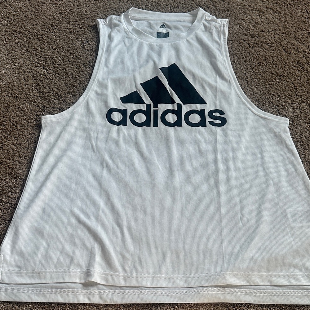 Adidas White Sleeveless Top with Black Logo